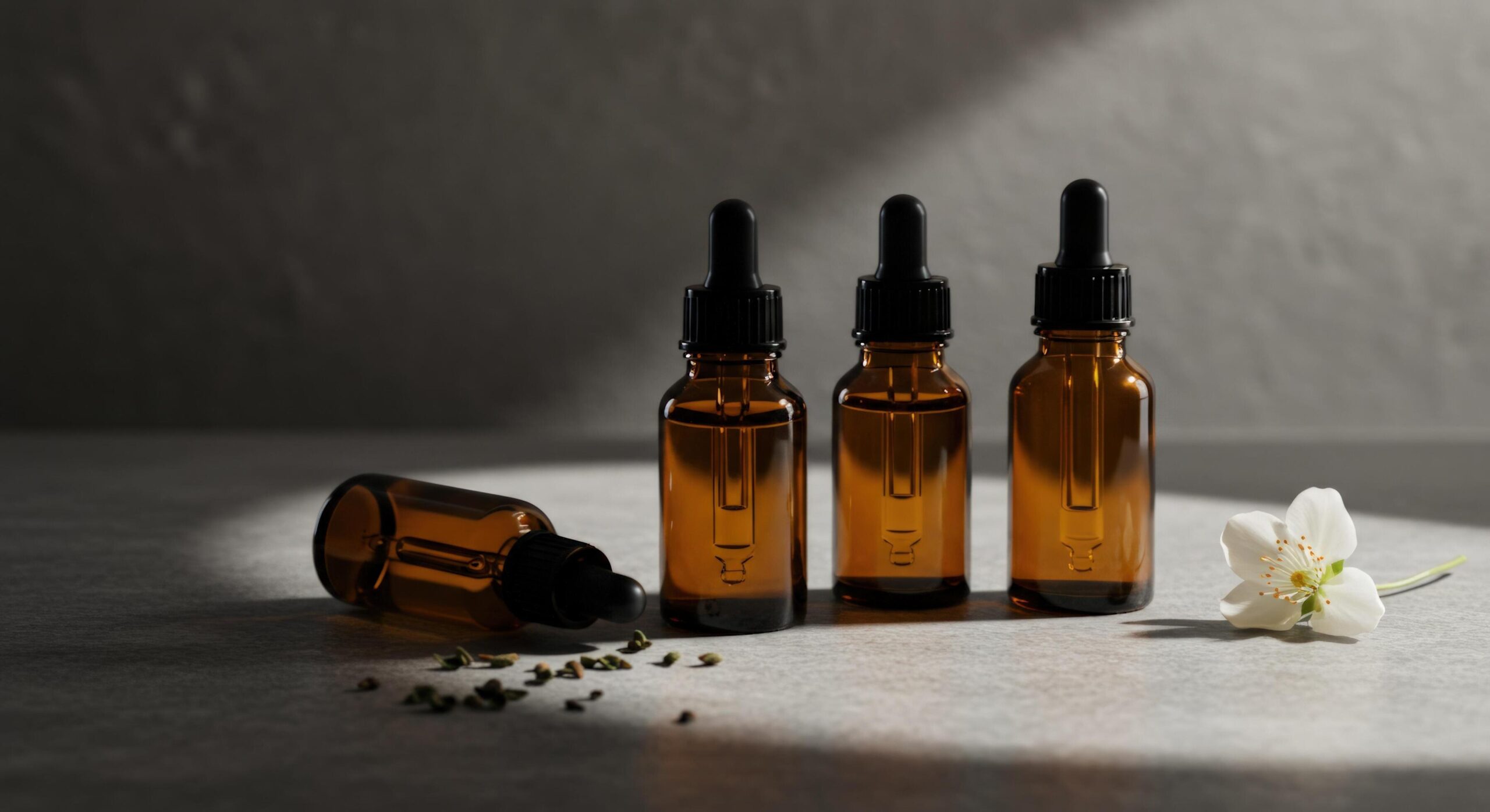 amber-glass-dropper-bottles-with-flower-beauty-product-mockup-free-photo